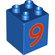Lego Duplo Brick 2 x 2 x 2 with Red No. 9 Print