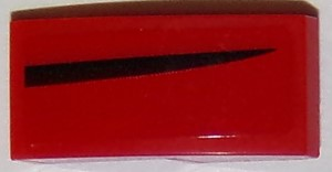 Lego Slope, Curved 2 x 1 x 2/3 with Thin Black Curved Stripe on Red Background Pattern Model Right Side (Sticker) - Set 75874