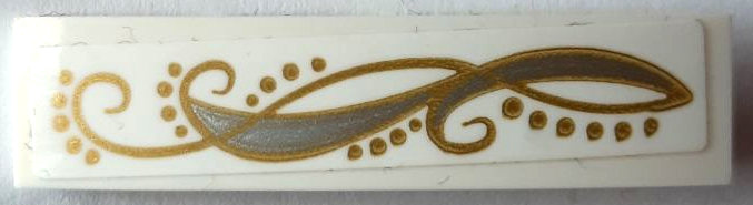 Lego Slope, Curved 4 x 1 with Gold Elves Scrollwork and Dots Pattern (Sticker) - Set 41195 / White