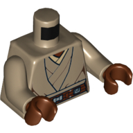 Lego Torso Jedi Robe, Belt and Tan Undershirt Print (Stass Allie), Dark Tan Arms, Reddish Brown Hands / Dark Tan
