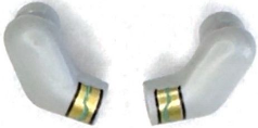 Lego Arm, (Matching Left and Right) Pair with Gold Bracelets with Dark Turquoise Lines Pattern / Light Bluish Gray