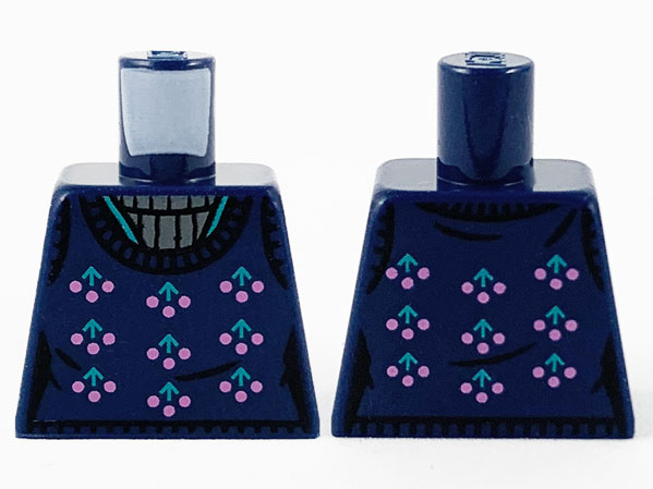 Lego Torso Female Sweater with Dark Pink and Dark Turquoise Berries and Dark Bluish Gray Collar Pattern / Dark Blue