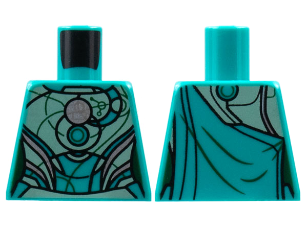 Lego Torso Female Armor, Lime Breastplate, Silver Circle and Trim Pattern / Dark Turquoise