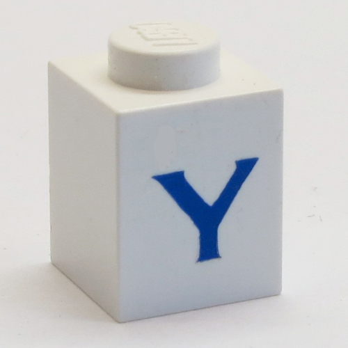 Lego Brick 1 x 1 with Blue 'Y' Print (Serif Font)