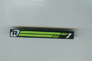 Lego Tile 1 x 8 with 'R' and Lime Stripes and '1' Pattern (Sticker) - Set 8647 / Black