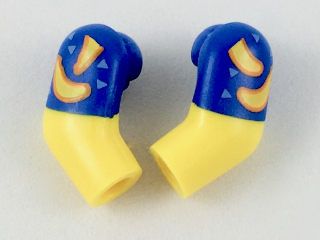 Lego Arm, (Matching Left and Right) Pair with Molded Blue Short Sleeves and Printed Bananas and Bright Light Blue Triangles Pattern / Yellow