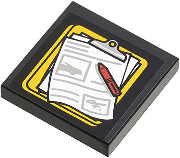 Lego Tile 2 x 2 with Clipboard with Paper and Pen Pattern (Sticker) - Set 60060 / Black