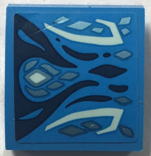 Lego Slope, Curved 2 x 2 x 2/3 with Light Aqua Markings, Dark Blue Skin and Metallic Light Blue Scales Pattern Model Left Side (Sticker) - Set 71754