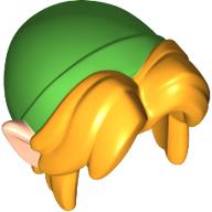 Lego Hair and Hat, Long, Floppy with Light Nougat Ears, Bright Light Orange Hair Pattern / Bright Green