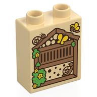 Lego Duplo Brick 1 x 2 x 2 with Beehive Print / Tan