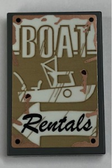 Lego Tile 2 x 3 with 'BOAT Rentals' Pattern (Sticker) - Set 21310