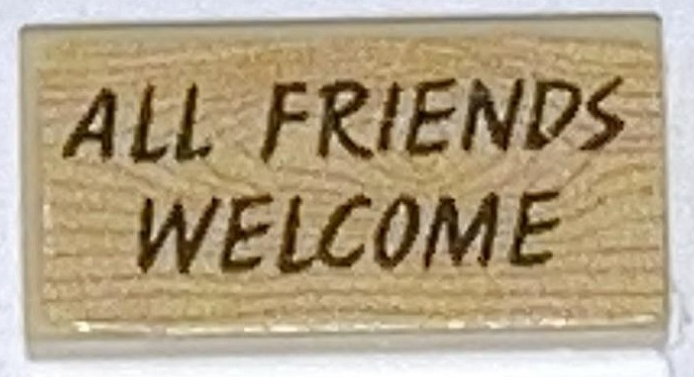 Lego Tile 1 x 2 with Wood Grain and 'ALL FRIENDS WELCOME' Pattern (Sticker) - Set ST