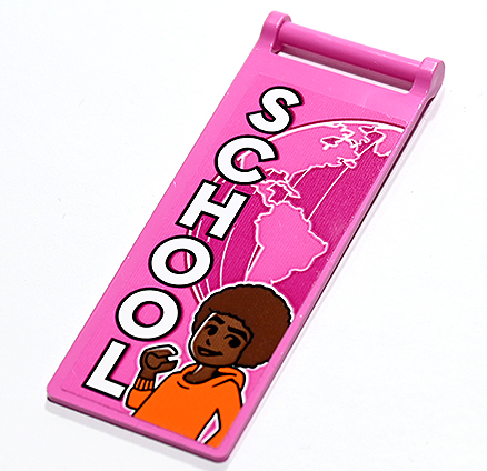 Lego Flag 7 x 3 with Bar Handle with Magenta Globe, White 'SCHOOL' and Female Student Pattern (Sticker) - Set 41731