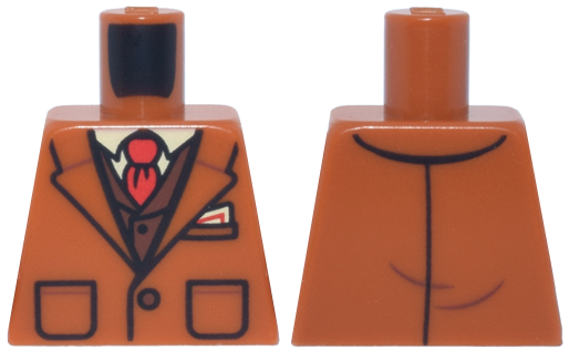 Lego Torso Suit Jacket with Wide Lapels and Pockets, Reddish Brown Vest, White Shirt and Red Tie Pattern / Dark Orange