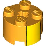 Lego Brick Round 2 x 2 with Yellow Square print / Bright Light Orange
