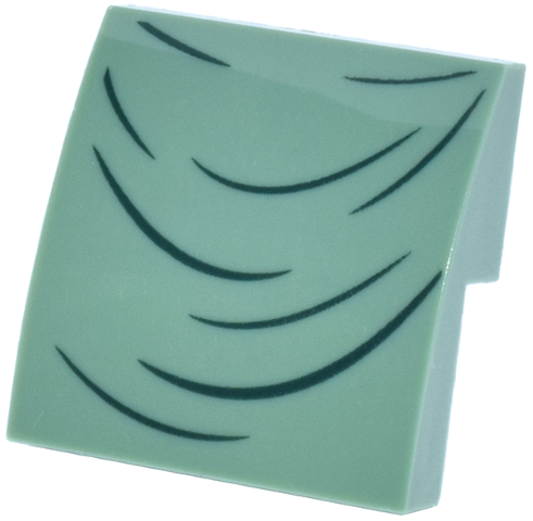 Lego Slope, Curved 2 x 2 x 2/3 Dress with Dark Green Folds Pattern / Sand Green