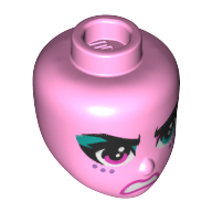 Lego Minidoll Head, Dark Pink Eyes, Dark Turquoise Eye Shadow, 3 Freckles, Angry Open Mouth, Teeth / Bright Pink
