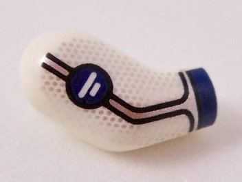 Lego Arm, Right with Dark Blue Cuff, Water Symbol on Circle, Silver Trim and Dots Pattern / White