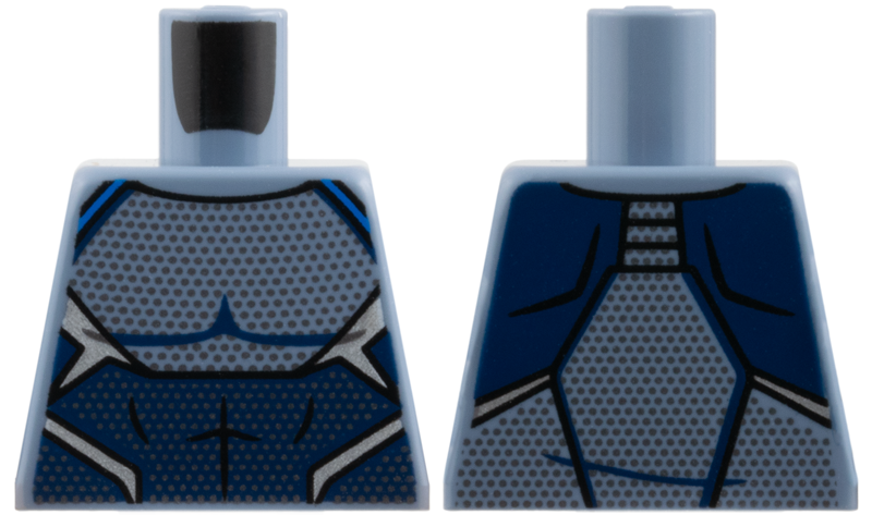 Lego Torso Body Suit over Muscles Outline, Dark Blue Abdomen Panel, Blue Trim, Silver Mesh Dots Pattern / Sand Blue