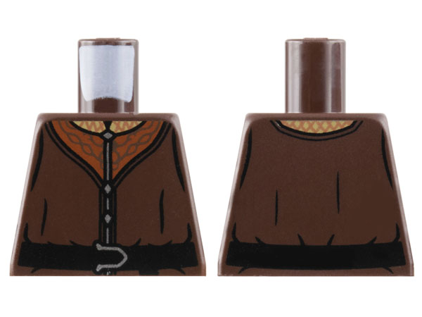 Lego Torso Vest with Reddish Brown Collar, Black Belt with Silver Buckle Pattern / Dark Brown