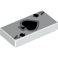 Lego Tile 1 x 2 with Playing Card Ace of Spades Print / White
