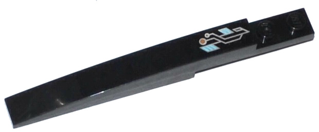 Lego Slope, Curved 10 x 1 with Dark Tan, Medium Azure, and Silver Circuitry Pattern Model Left (Sticker) - Set 70162 / Black