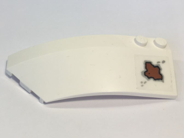 Lego Wedge 8 x 3 x 2 Open Left with Rust Spot Pattern (Sticker) - Set 10274 / White