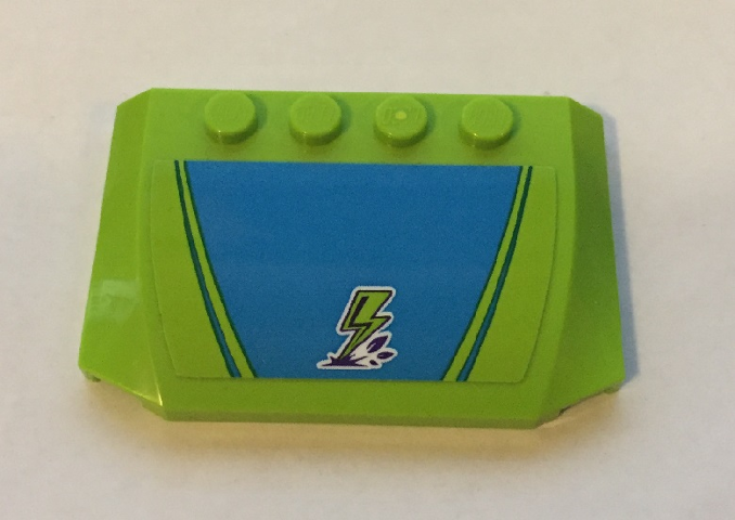 Lego Wedge 4 x 6 x 2/3 Triple Curved with Lime Lightning Bolt on Dark Azure Background Pattern (Sticker) - Set 41339