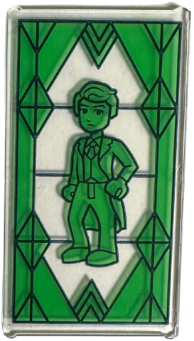 Lego Glass for Window 1 x 4 x 6 with Bright Green Geometric Stained Glass and Wizard Minifigure on Transparent Background Pattern (Sticker) - Set 75684