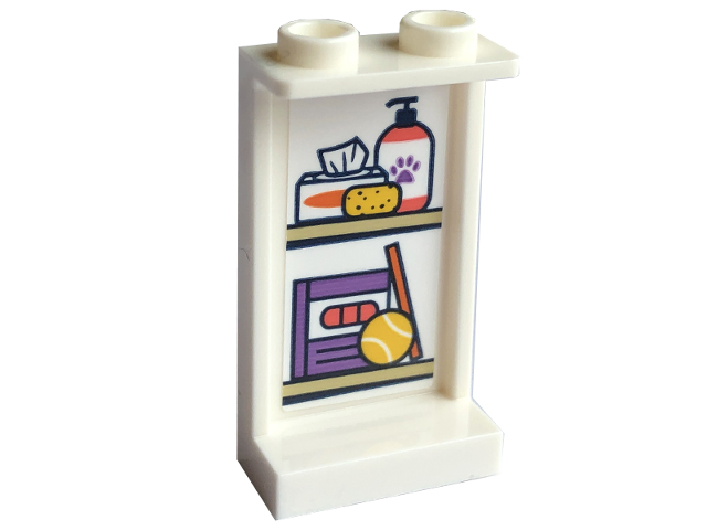 Lego Panel 1 x 2 x 3 with Side Supports - Hollow Studs with Tan Shelves, Tennis Ball, Sponge and Dog Shampoo with Paw Print Pattern (Sticker) - Set 41741