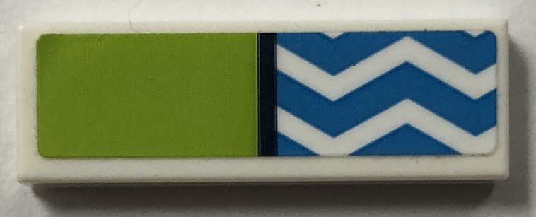 Lego Tile 1 x 3 with Black Line, Lime Rectangle and Dark Azure Zigzags Pattern (Sticker) - Set 41744