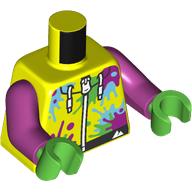Lego Torso, Hoody with Dark Purple, Bright Green, Medium Azure Splotches, White Zipper, Laces print, Dark Purple Arms, Bright Green Hands / Vibrant Yellow