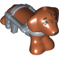 Lego Animal, Dog, Dachshund with Sand Blue Harness Pattern (Pickle) / Dark Orange