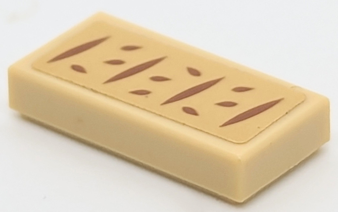 Lego Tile 1 x 2 with Reddish Brown Bread and Seeds Pattern (Sticker) - Set 41442 / Tan