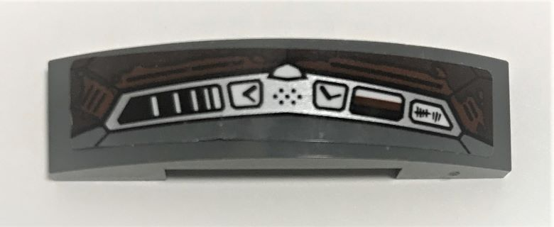 Lego Slope, Curved 4 x 1 x 2/3 Double with Silver and White Control Panel and Tally Marks Pattern (Sticker) - Set 70228 / Dark Bluish Gray