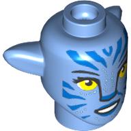 Lego Minifig Head Special, Na'vi with Yellow Eyes, Blue Markings, Smile print / Medium Blue