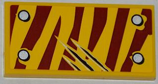 Lego Tile 2 x 4 with 4 Rivets and 3 Claw Scratch Marks on Dark Red Tiger Stripes Pattern Model Top Right Side (Sticker) - Set 5886
