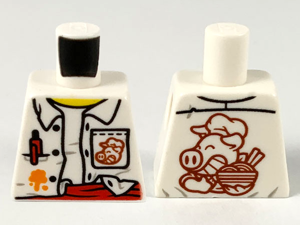 Lego Torso Unbuttoned Shirt, Red Pen and Sash, Orange Splotch, Pigsy Logo on Pocket and Back Pattern / White