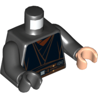 Lego Torso, Odd Hands, Robe with Detailed Belt Print, Black Arms, Left Light Nougat Hand, Right Black Hand / Black