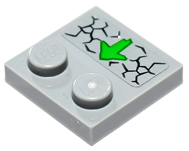 Lego Tile, Modified 2 x 2 with Studs on Edge with Cracks and Green Arrow Pointing Towards Studs Pattern (Sticker) - Set 71722