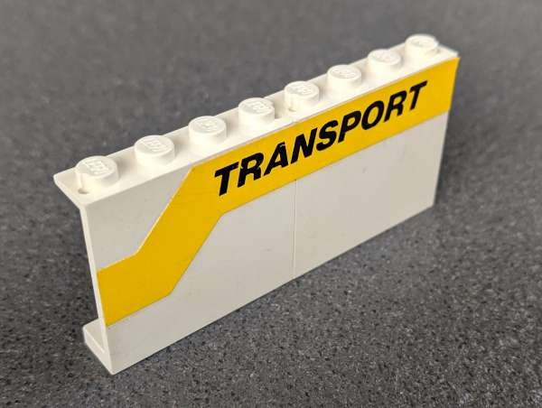 Lego Stickered Assembly 8 x 1 x 3 with Black 'TRANSPORT' on Yellow Stripe Pattern Model Right Side (Sticker) - Set 6367