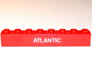 Lego Brick 1 x 8 with White 'ATLANTIC' Pattern (Sticker) - Set 6542 / Red