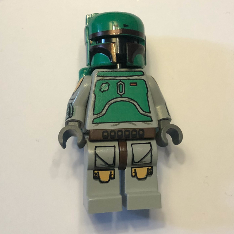 Lego Boba Fett, Helmet and Jetpack, Light Gray Armor, Printed Legs