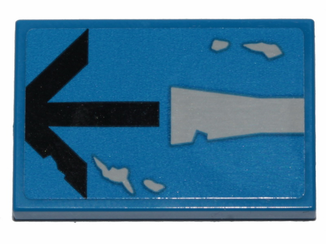 Lego Tile 2 x 3 with Black Arrow, Light Bluish Gray Stripe and Peeling Paint Pattern (Sticker) - Set 75280 / Blue