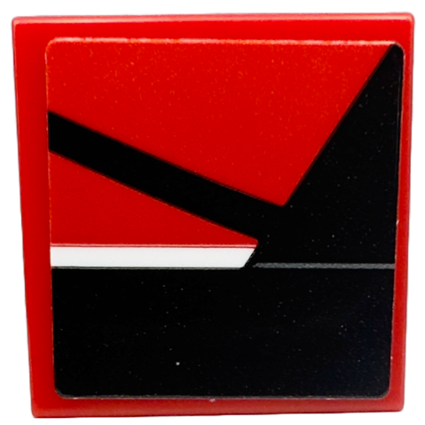 Lego Tile 2 x 2 with White Line, Black Triangle and Stripe Pattern Model Left Side (Sticker) - Set 76916 / Red
