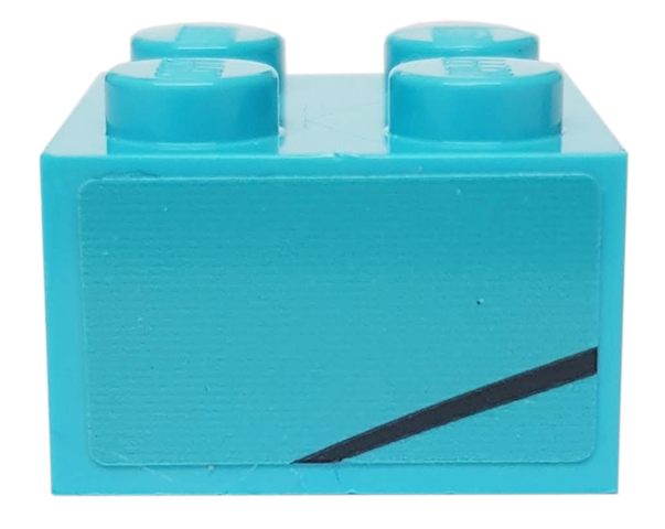 Lego Brick 2 x 2 with Black Line on Medium Azure Background Pattern Model Right Side (Sticker) - Set 76898