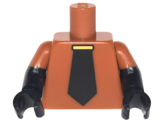 Lego Torso Wide Black Tie and Gold Tie Bar Pattern / Black Arms with Molded Dark Orange Short Sleeves Pattern / Black Hands