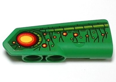 Lego Technic, Panel Fairing #21 Very Small Smooth, Side B with Red and Yellow Nostril and Spots, Lime and Dark Green Scales and Skin Pattern (Sticker) - Set 42149 / Green