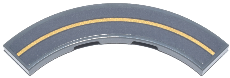 Lego Tile, Round Corner 4 x 4 Macaroni with Thin Gold Curved Line Pattern (Sticker) - Set 75385 / Dark Bluish Gray