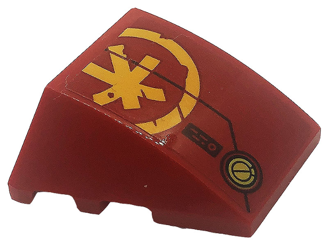 Lego Wedge 4 x 3 Triple Curved No Studs with Bright Light Orange Ninjago K Symbol Pattern Model Right Side (Sticker) - Set 71755